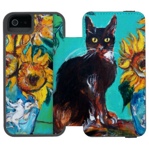 COQUE-PORTEFEUILLE iPhone 5 INCIPIO WATSON™ SOUCHES AVEC CHAT NOIR EN TURQUOISE BLEUE