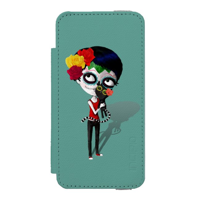 Coque Portefeuille Incipio Pour iPhone Spooky Dia de Los Muertos Girl (Folio Devant)
