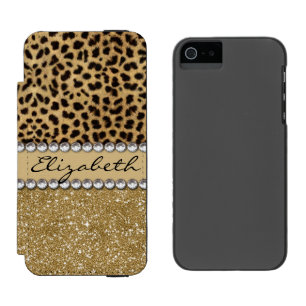 Coque-portefeuille iPhone 5 Incipio Watson™ Taches de léopard Or Paillettes Strass PHOTO IMPRI