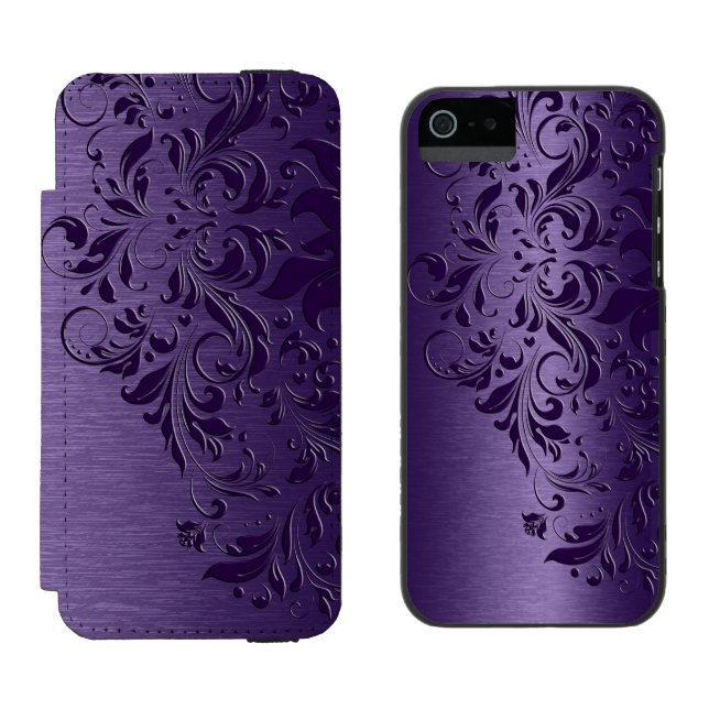 Coque Portefeuille Incipio Pour iPhone Texture métallique violette profonde et dentelle v (Côté par côté)