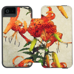 Coque-portefeuille iPhone 5 Incipio Watson™ Tigre d'Aquarelle orange Lily 1