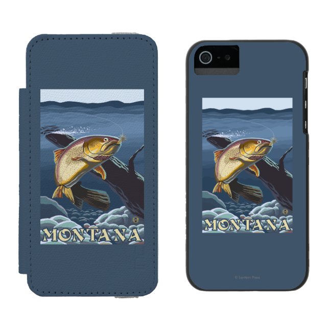 Coque Portefeuille Incipio Pour iPhone Truite pêchant la section transversale - Montana (Côté par côté)