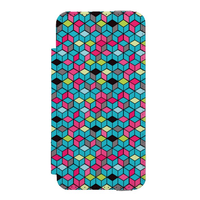 Coque Portefeuille Incipio Pour iPhone Turquoise et motif rose de cube (Folio Devant)