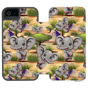 Coque-portefeuille iPhone 5 Incipio Watson™ Un bébé éléphant qui sonne heureux dans la savane 