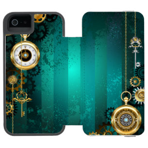Coque-portefeuille iPhone 5 Incipio Watson™ Veille bijoux Steampunk sur un Arrière - plan vert