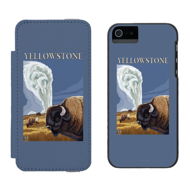 Coque Portefeuille Incipio Pour iPhone YellowstoneBison avec vieux fidèle (Côté par côté)