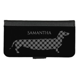 Coque Portefeuille Pour iPhone 8/7 Dachshund plaid sur noir