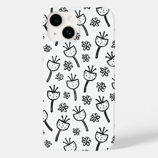 Coque Pour iPhone 14 Coque iphone de fleurs de gribouillis noir et blan
