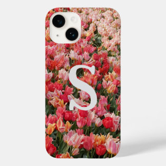 Coque Pour iPhone 14 Coque iphone de fleurs de tulipe rose monogramme