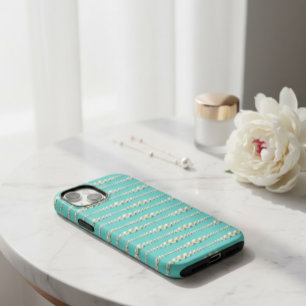 Coque Pour iPhone 14 Élégant Coque iPhone Colliers Turquoise & Perle
