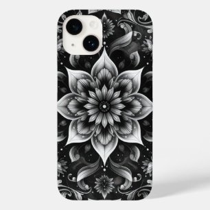 Coque Pour iPhone 14 Élégant coque iphone floral blanc noir