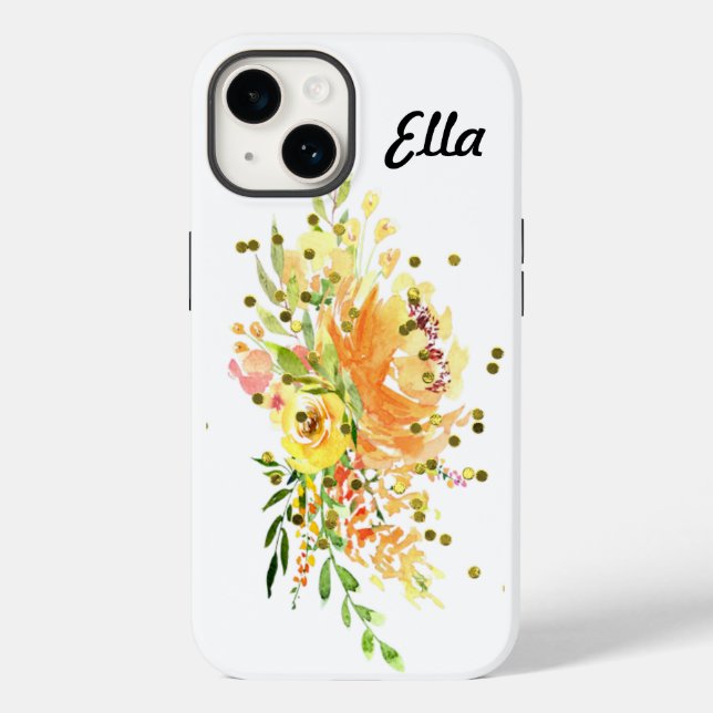 Coque Pour iPhone 14 iPhone 14 Coque dur avec fleurs jaunes (Verso)