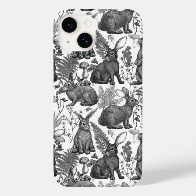 Coque Pour iPhone 14 Lapins et flore boisée 2 Coque-Mate coque iphone (Verso)