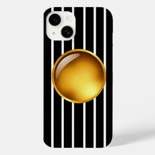 Coque Pour iPhone 14 Luxe Black & Gold Striped iPhone 16 Coque Gloss