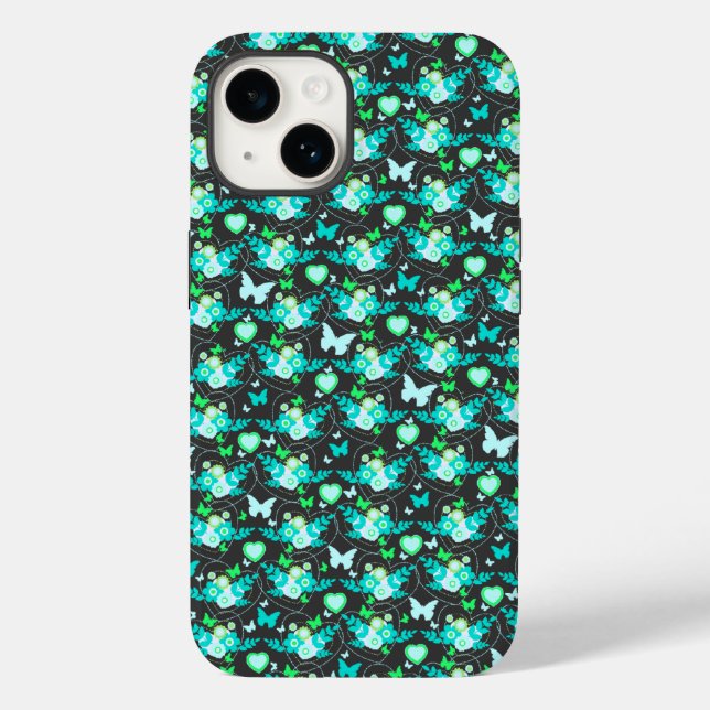 Coque Pour iPhone 14 Papillons floraux & coeurs jade coque iphone (Verso)