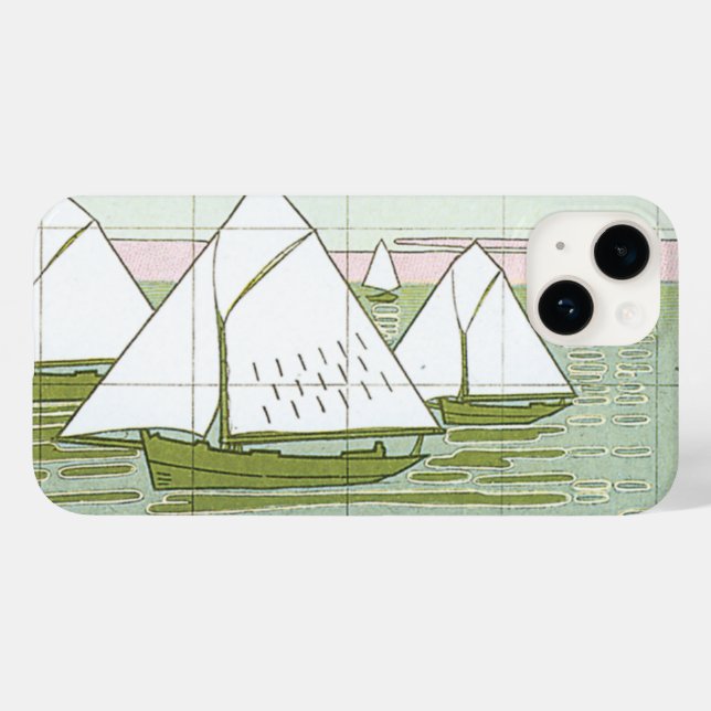 Coque Pour iPhone 14 Pastel Sailboats Faux Tile coque iphone (Verso (horizontal))