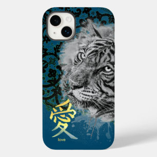 COQUE POUR iPhone 14 PLUS COQUE IPHONE ANTIQUE LACE PEINTE TIGER KANJI LOVE