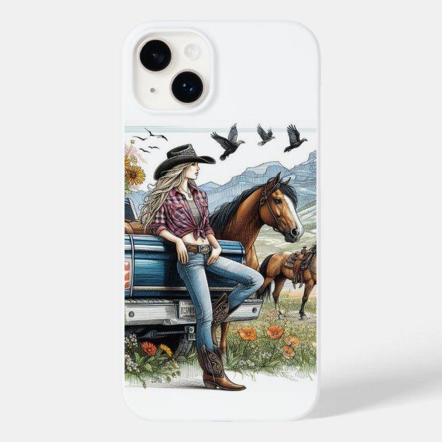 Coque Pour iPhone 14 Plus Coque iphone personnalisable Cowgirl Art (Verso)