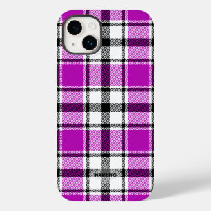 Coque Pour iPhone 14 Plus Coque iphone Plaid violet, noir et blanc HAMbWG