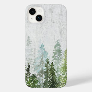 Coque Pour iPhone 14 Plus Forêt de pin d'aquarelle rustique sur bois Texté