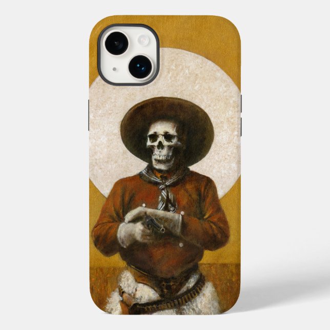 Coque Pour iPhone 14 Plus Skeleton Cowboy sur Gold coque iphone (Verso)