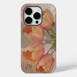 Coque Pour iPhone 14 Pro Aquarelle abstraite avec tulipes et initiales pers