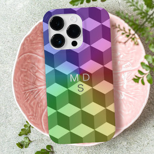 Coque Pour iPhone 14 Pro Cubes géométriques colorés Monogramme coque iphone