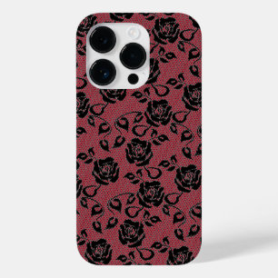 Coque Pour iPhone 14 Pro Faux Black Red Lace Rose coque iphone de pêche