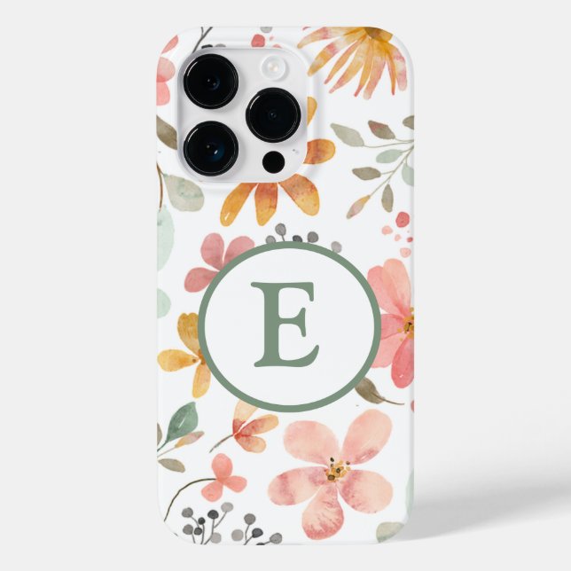 Coque Pour iPhone 14 Pro Pastel Floral Monogram coque iphone (Verso)