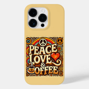 Coque Pour iPhone 14 Pro Peace, Love, & Coffee Retro coque iphone