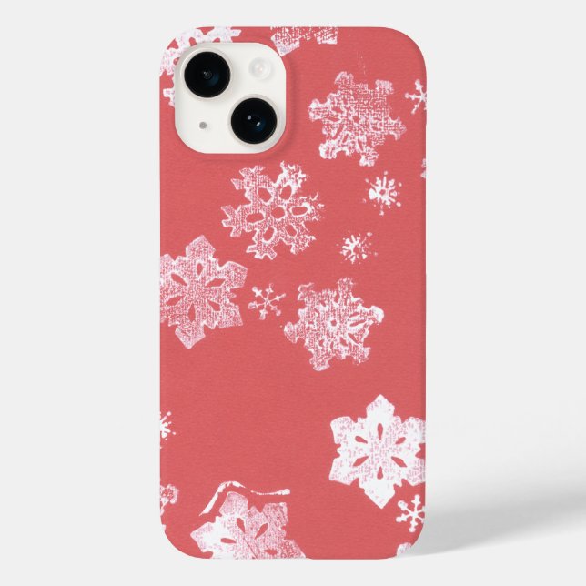 Coque Pour iPhone 14 Red Snowflakes iPhone 14 Barley There Coque (Verso)