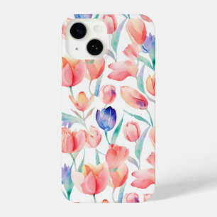 Coque Pour iPhone 14 Slim Fit Watercolor Tulips Motif iPhone 14 Coque