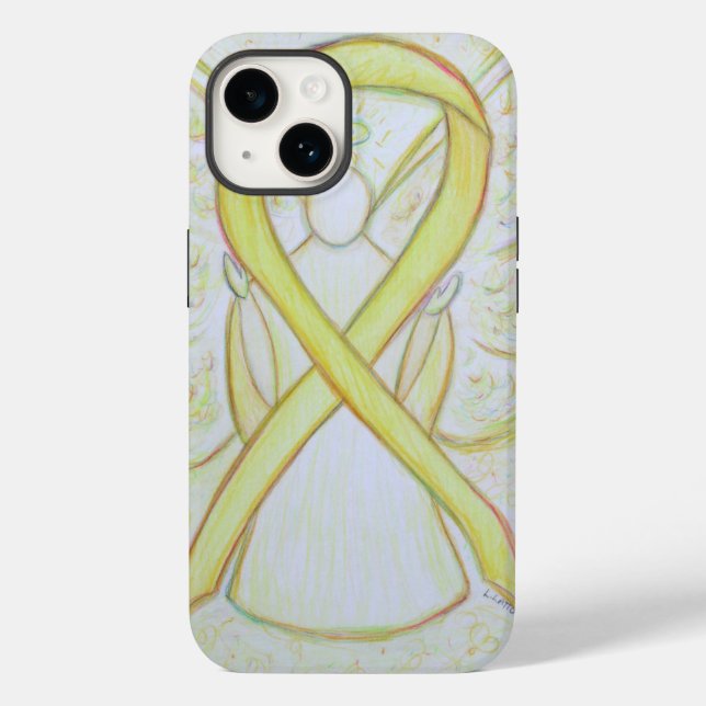 Coque Pour iPhone 14 Yellow Awareness Ribbon Angel coque iphone personn (Verso)