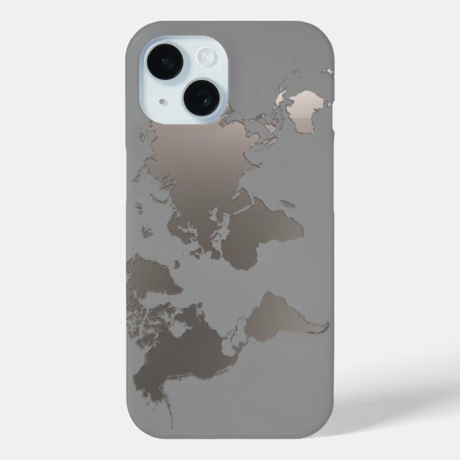 Coque Pour iPhone 15 Carte du monde coque iphone Apple Voyage Silver Gr (Verso)