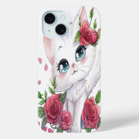 Chat de dessin blanc mignon avec coque iphone Rose