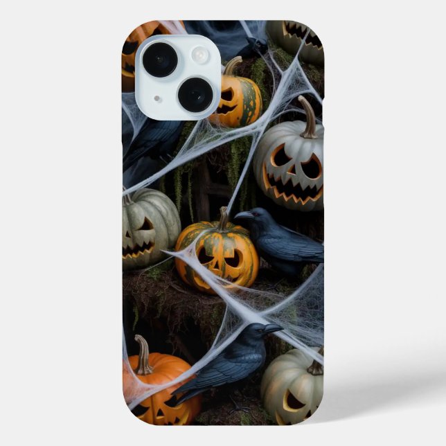 Coque Pour iPhone 15 Citrouille effrayant Web Halloween iPhone / coque  (Verso)