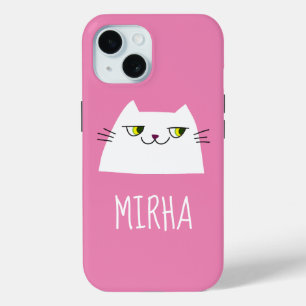 Coque Pour iPhone 15 Coque iPhone Chat Rose Blanc Personnalisé Nom