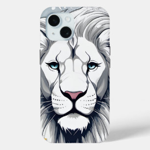 Coque Pour iPhone 15 Coque iphone personnalisé, Lion blanc visage desig