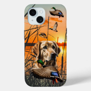 Coque Pour iPhone 15 Golden Retriever Chasse au canard iPhone Coque dur