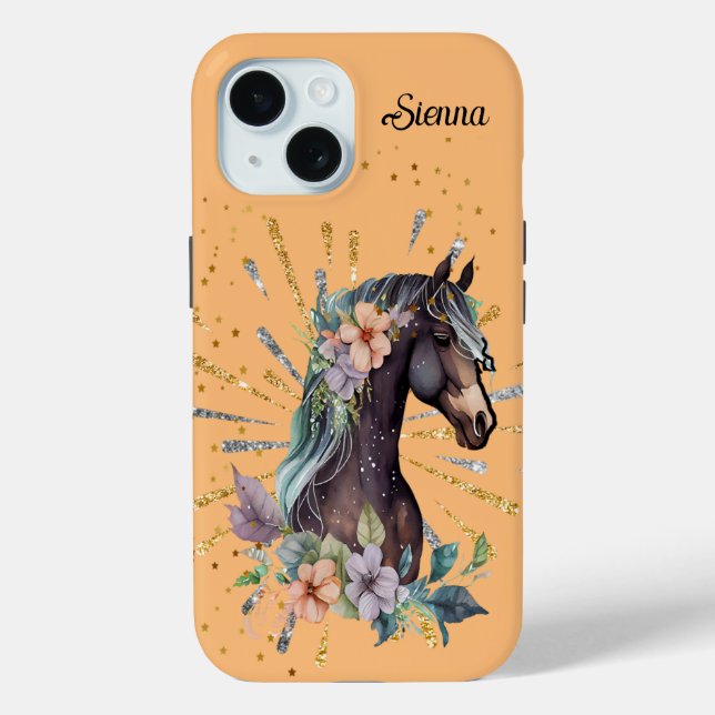 Coque Pour iPhone 15 iPhone 15 Coque avec Cheval & Fleurs (Verso)