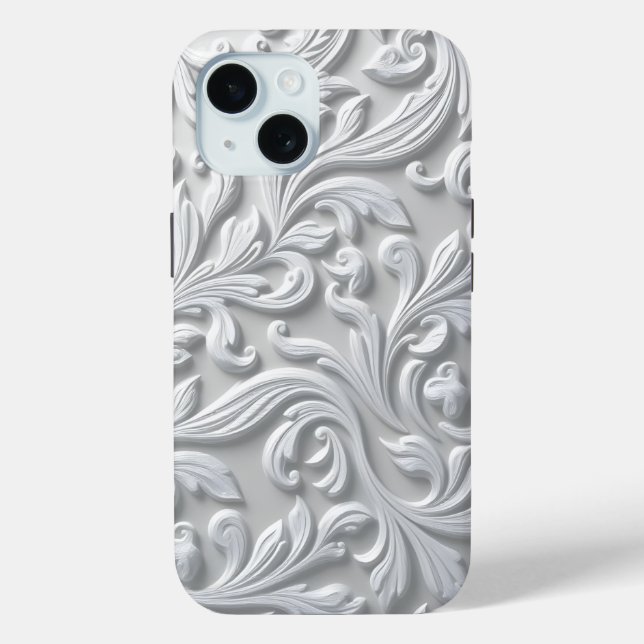 Coque Pour iPhone 15 Iphone White Flourish / coque ipad (Verso)
