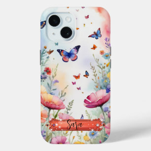 Coque Pour iPhone 15 Multicolor Papillon & Fleurs iPhone / coque ipad