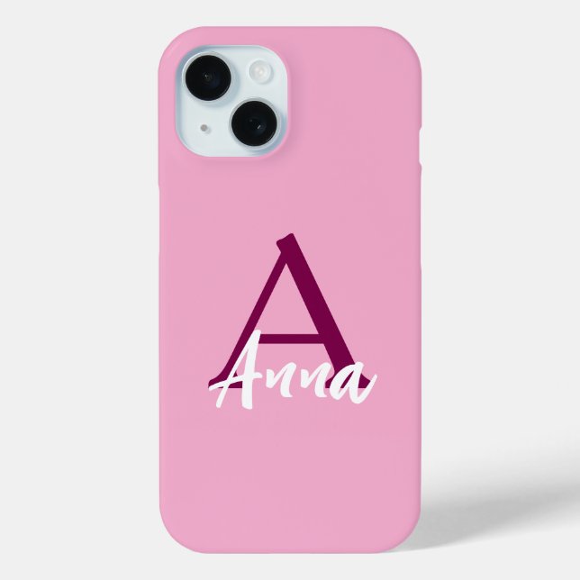 Coque Pour iPhone 15 Nom personnalisé Pink iPhone 15 Coque (Verso)