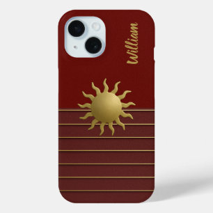Coque Pour iPhone 15 Soleil doré radiant sur iPhone rouge / coque ipad