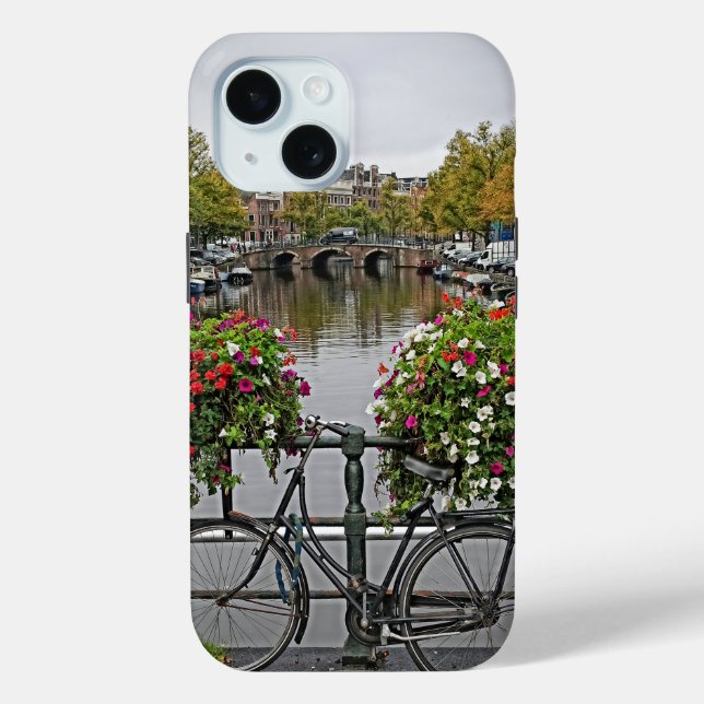 Coque Pour iPhone 15 Vélo - Canal - Amsterdam - iPhone 15 Coque (Verso)