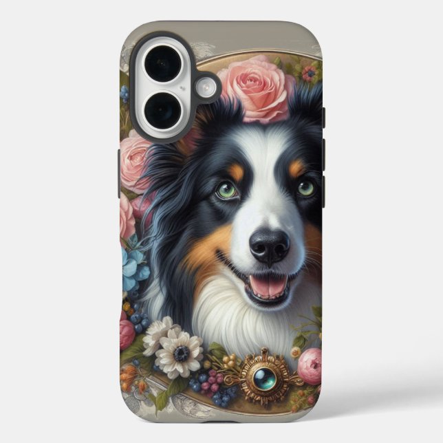 Coque Pour iPhone 16 Bordure rose rose Collie iPhone / coque ipad (Verso)