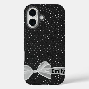 Coque Pour iPhone 16 Bow blanc avec nom sur Dots iPhone / coque ipad