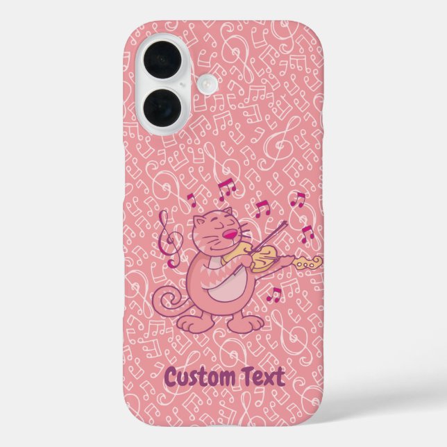 Coque Pour iPhone 16 Chat rose avec coque iphone violon (Verso)