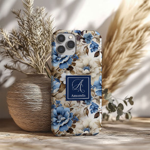 Coque Pour iPhone 16 Coque de téléphone iPhone Fleurs Bleues et Blanche