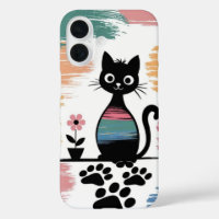 Coque iphone de chat noir coloré - Cadeau mignon
